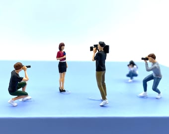 Miniature Human Figures. Photographer, Cameraman and News Anchor. 1:64 Scale