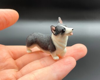 Miniature 1:12 Scale Corgis. Black and White Corgi Dog. Puppy