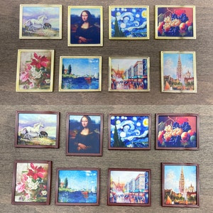 Miniature Oil Paintings in Gold or Brown Frame. 1:12 Scale Dollhouse Accessories