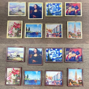 Miniature Oil Paintings in Gold or Brown Frame. 1:12 Scale Dollhouse Accessories