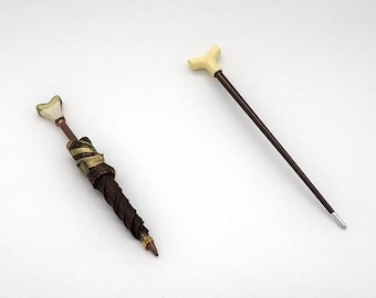 Miniature Umbrella and Cane / Walking Stick. 1:12 Scale Miniature Accessories