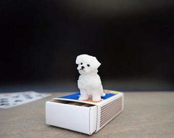 Miniature White Fluffy Dog / Puppy Model / Figure