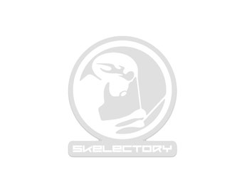 Skelectory transparent and white vinyl sticker 3"