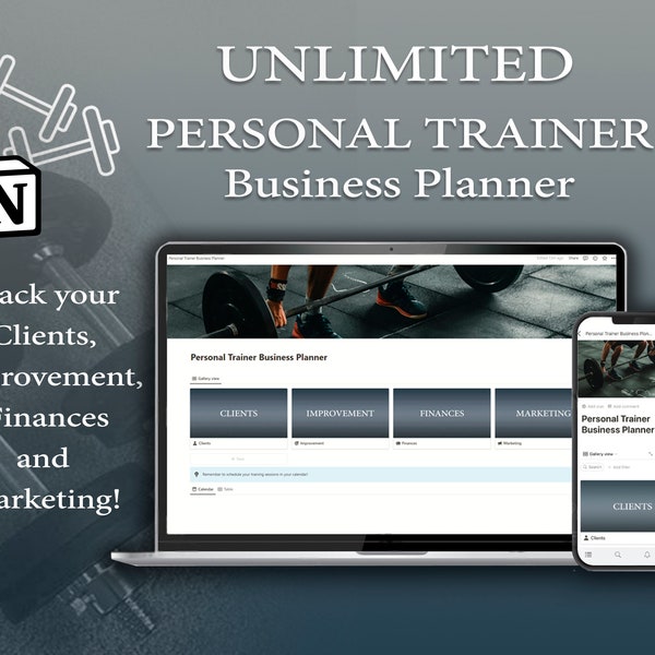 Notion template, Personal trainer planner, Business planner, Digital fitness planner