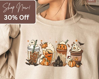 Halloween Coffee Sweatshirt, Fall Coffee Sweatshirt, Halloween Crewneck, Pumpkin Spice Shirt, Coffee Lover Shirt, Pumpkin Coffee Sweatshirt