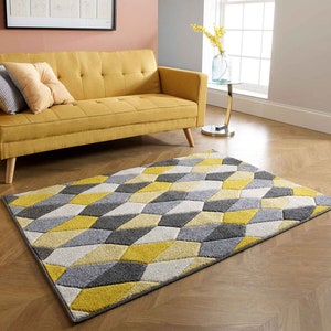 Oriental Portland 1290E Yellow Modern Geometric Pattern Rug For Living Room Bed Room Hallway Runner Multi size