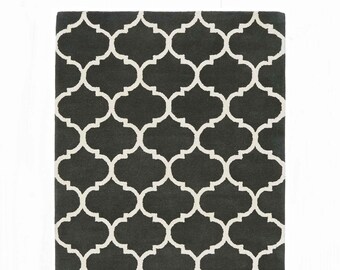 Modern Arabesque Pattern Charcoal Black White Rug Large Living Bed Room Rug Mat