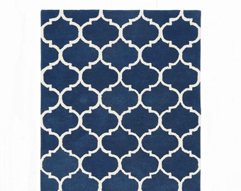 Alfombra moderna con diseño de arabescos, azul y blanco, alfombra grande para sala de estar