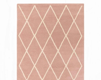 Tappeto moderno con design a rombi, rosa, bianco, grande tappeto da salotto