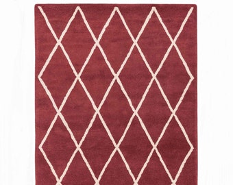 Tappeto moderno con design a rombi, tappeto rosso, grande tappeto da soggiorno