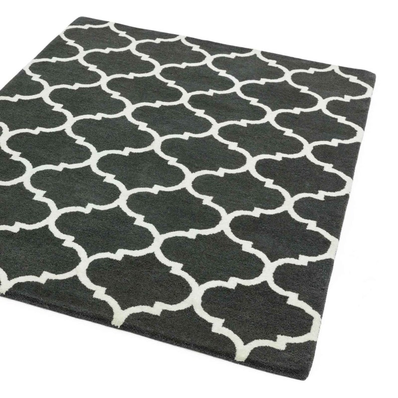 Modern Arabesque Pattern Charcoal Black White Rug Large Living Bed Room Rug Mat zdjęcie 3