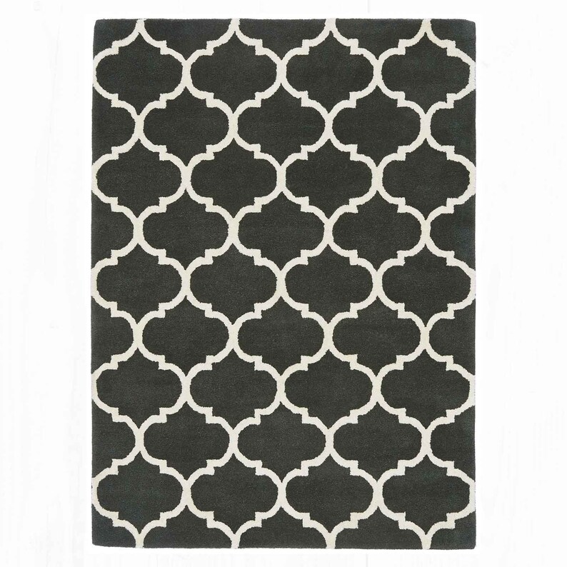 Modern Arabesque Pattern Charcoal Black White Rug Large Living Bed Room Rug Mat zdjęcie 1