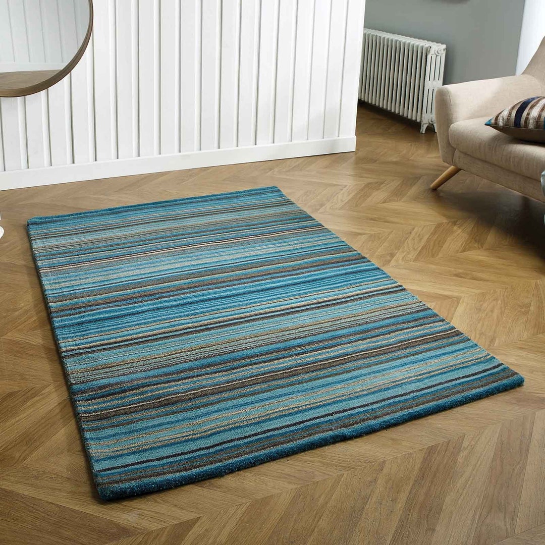 Oriental Carter Luxury Rust Modern Stripe Wool Rug Multi-colour, Living ...