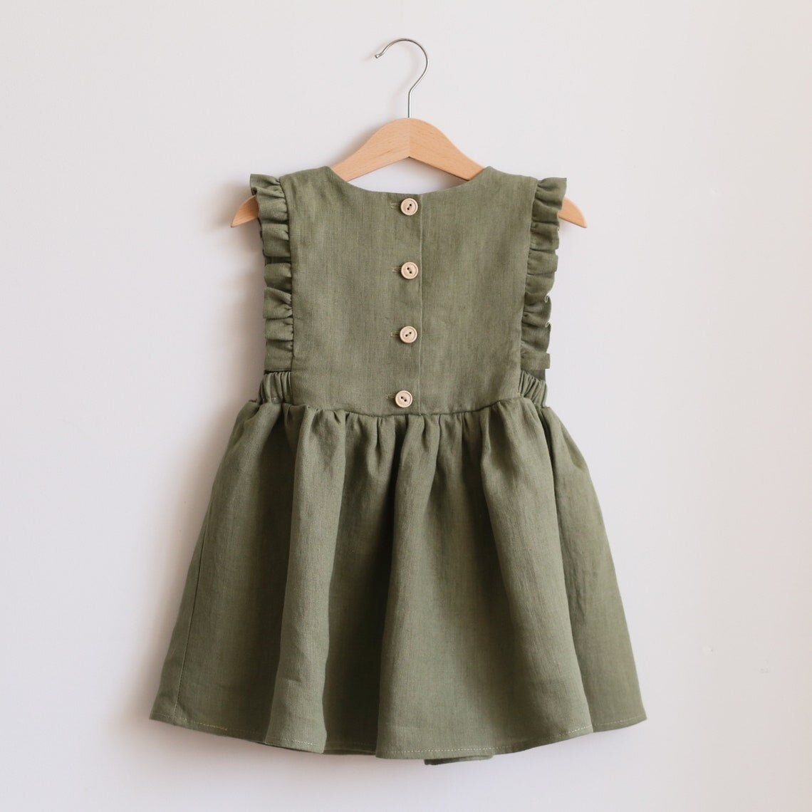 Short Sleeve Linen & Cotton Dress Forest Green and Pink - Etsy