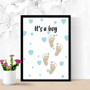 Tabliczka „IT'S A BOY” • Sztuka ścienna dla dzieci • Dekoracja • Afirmacja dla dzieci • Projekt cyfrowy • Plakat dla dziecka • Plakat powitalny • Tabliczka ujawniająca płeć • Impreza
