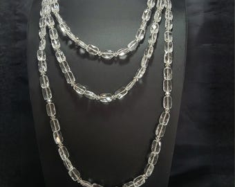 Hermoso collar vintage de plata de ley y cristal facetado genuino de tres capas