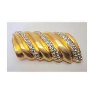 Vintage Jewelry 1980's Les Bernard Brooch Gold Tone & Rhinestone