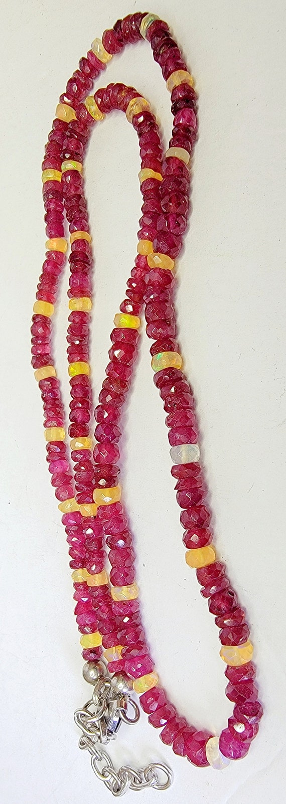 Beautiful Faceted Ruby and Opal Necklace with Ster