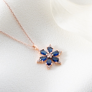 925 sterling silver, rose gold plated necklace. Gemstone necklace. Sapphire stone pendant. Minimalist style necklace. Gift for her.