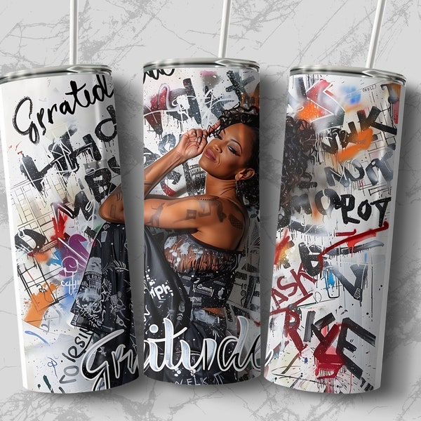 Urban Graffiti Art 20oz Skinny Tumbler Design, Digital Sublimation Wrap, Tapered and Straight, Modern Tumbler PNG Download