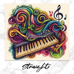 Kleurrijk bekerontwerp met muziekthema, 20 oz magere sublimatiekunst beker, rechte en taps toelopende omslag, beker png, download