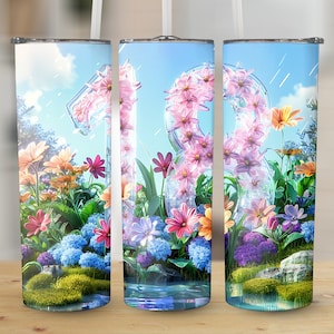 Floral 18th Birthday Tumbler Design, 20 oz Skinny Sublimation, Straight and Tapered Wrap, Tumbler Png, Instant Download