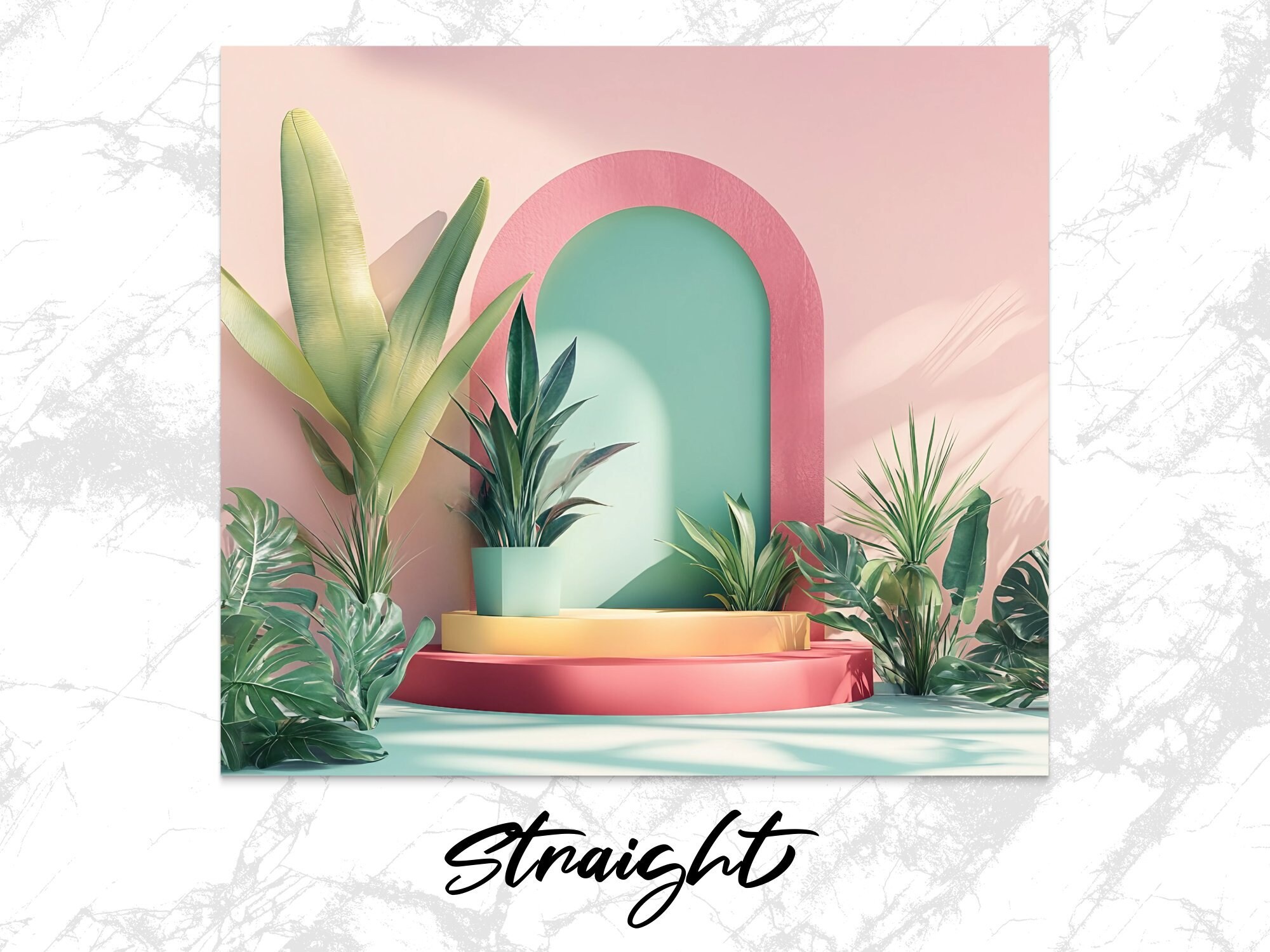 Bright Tropical Plant Arch Digital Background, Vibrant Pink and Green