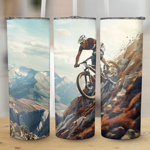 Mountain Bike Tumbler Design, 20oz Skinny Sublimation Wrap, Cycling Enthusiast Tumbler PNG, Adventure Straight and Tapered, Instant Download