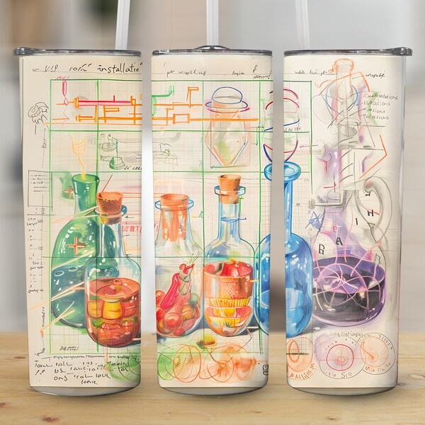 Colorful Chemistry Lab Digital Tumbler Wrap, Science Tumbler Design, PNG Download for Straight and Tapered Tumblers, Chemistry Lover Gift