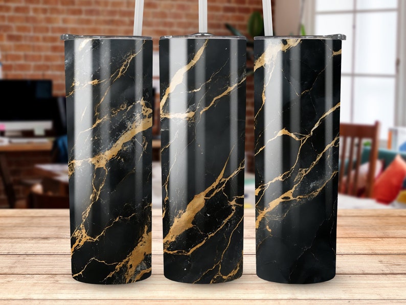 Black Gold Marble Tumbler Wrap 20 Oz Skinny Tumbler Sublimation Design ...