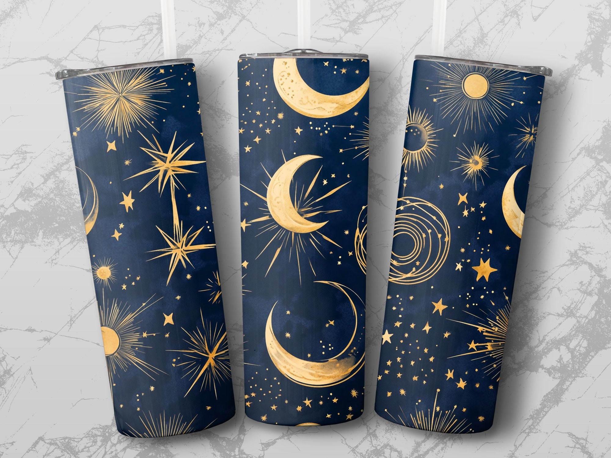 Moon and Stars Digital Tumbler Design, Celestial 20oz Tumbler PNG ...