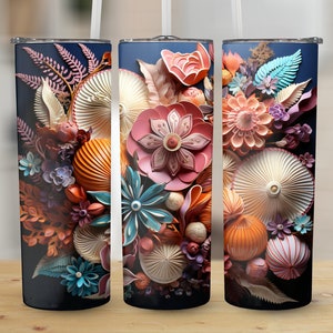 3D Seashells Beach 20 oz Skinny Tumbler Sublimation Design, Straight & Tapered Wrap, Tumbler Wrap, Tumbler Png, Instant Download PNG