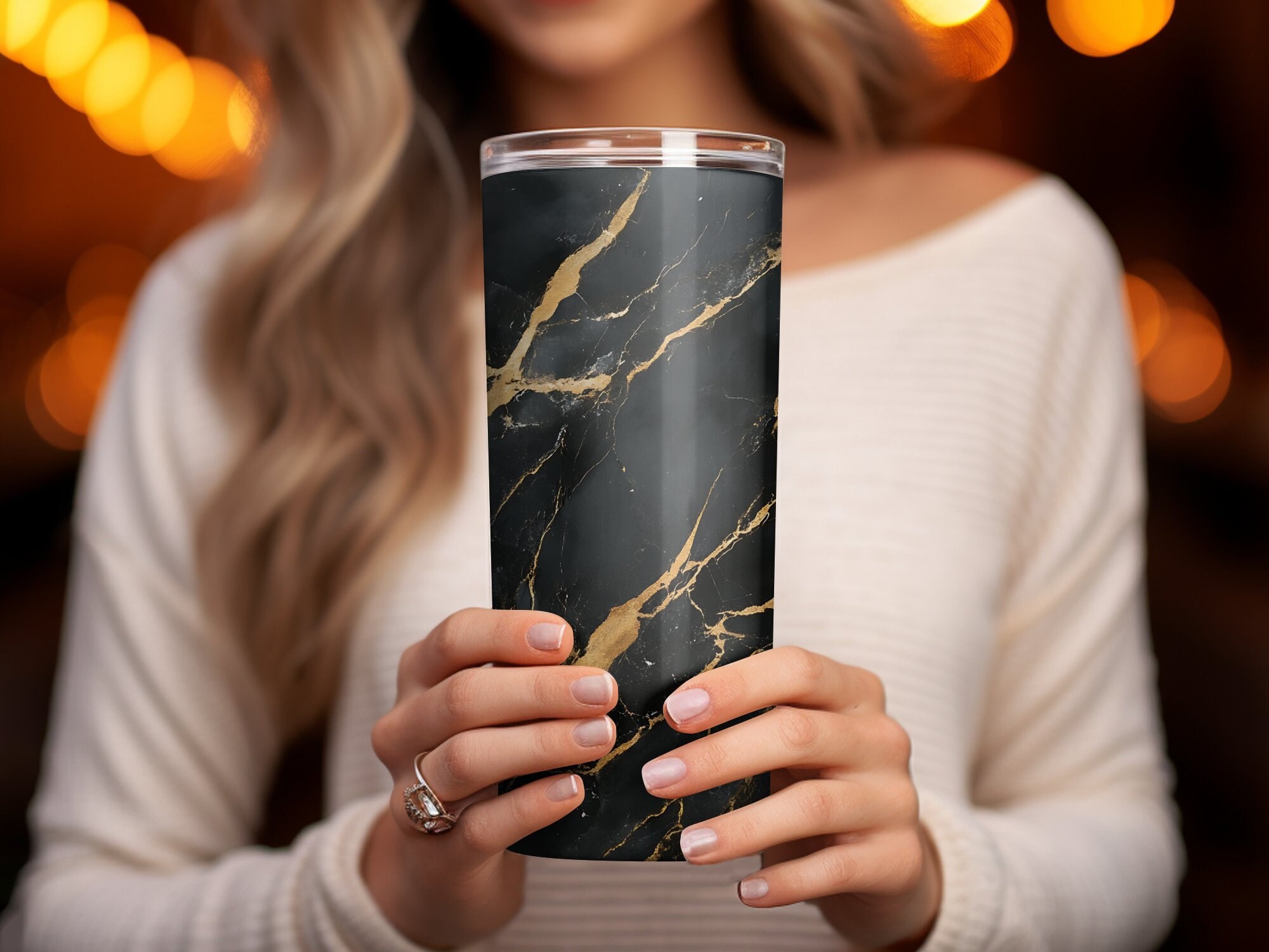 Black Gold Marble Tumbler Wrap 20 Oz Skinny Tumbler Sublimation Design ...