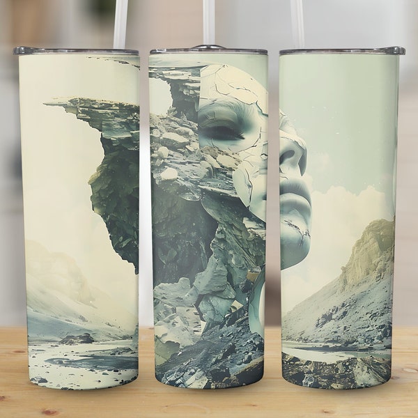 Surreal Face Rock Formation Digital Tumbler Wrap, PNG Download for Straight and Tapered Tumblers, Unique Artistic Design