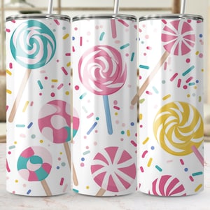 Lollipop Candy Skinny Tumbler Design, Sublimation PNG Download, Colorful 20 oz Tumbler Wrap, Sweet Treat Print