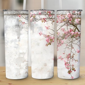 Cherry Blossom Tumbler Design, 20 oz Skinny Digital Sublimation Wrap, Tapered and Straight Tumbler Wrap PNG Download