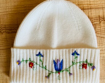 Hand Embroidered Women's Beanie- Folk motif