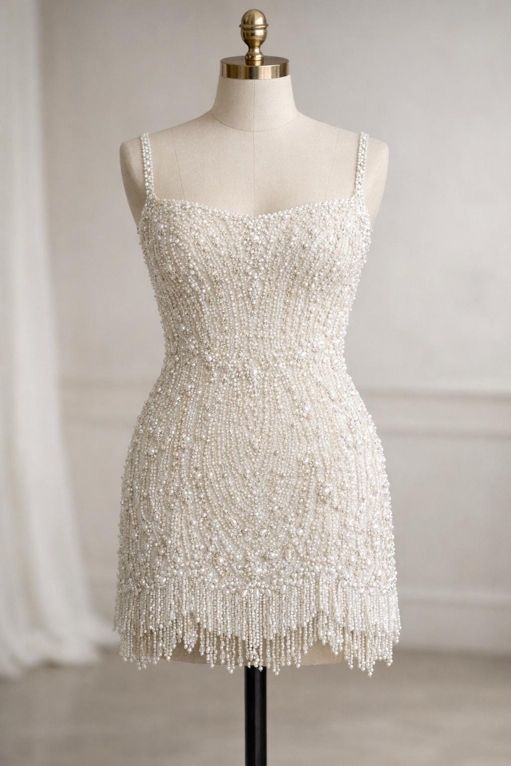 white beaded reception dress Hand Bridal Mini Dress, Pearl & Rhinestone Wedding Dress, Sparkly Ivory Bachelorette Dress, Luxury Custom Fit Size:12 USA The short sheer beaded donald duck dresses for a 30th