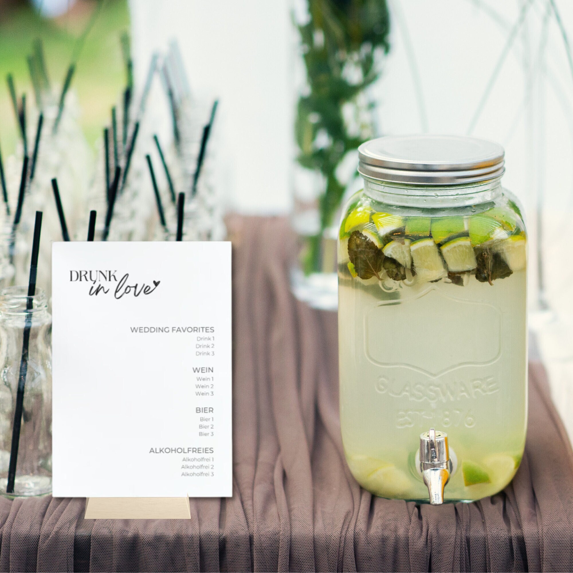 Customizable drinks menu for wedding, engagement party, bachelorette party,  henna night | Drunk in love | Canvas template, image size:2000x2000