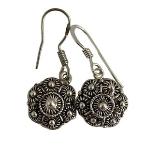 Vintage Sterling Silver Dangle Earrings Floral Filigree Handmade Boho Ethnic Jewelry