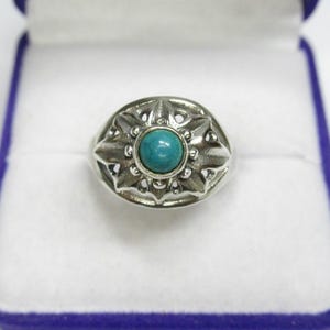 Ungewöhnlicher Vintage Sterling Silber 925 Ring mit Türkis Stein, Damen Schmuck Größe 7,75