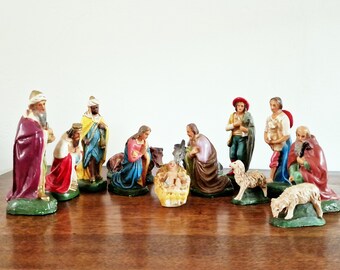 vintage chalk navity - christmas figurines - christmas statues