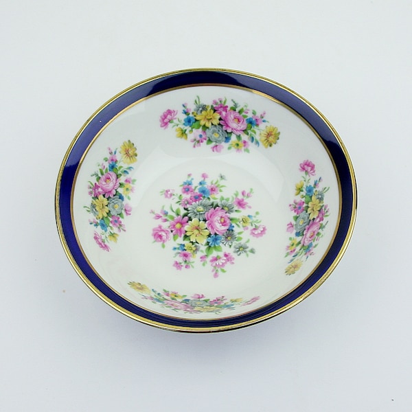 Vintage porcelain bowl - L B J Limoges - peint a la main - handpainted - blue cobalt - France