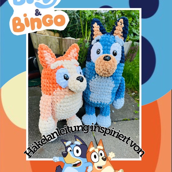 Two Heeler dogs inspired by Bluey & Bingo Heeler PDF crochet pattern German English