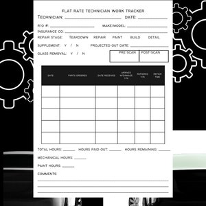 Flat Rate Technician Work Tracker | Digital Download | Car Guy | Autobody Tech | PDF Form | Template | Body Guy | Painter | TheCarGuyCo |