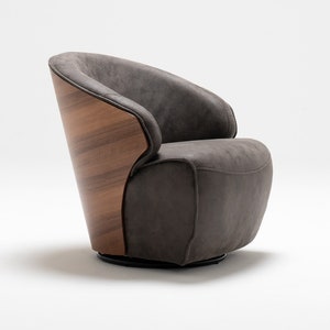 Ciao Swivel Lounge Chair Gray Suede