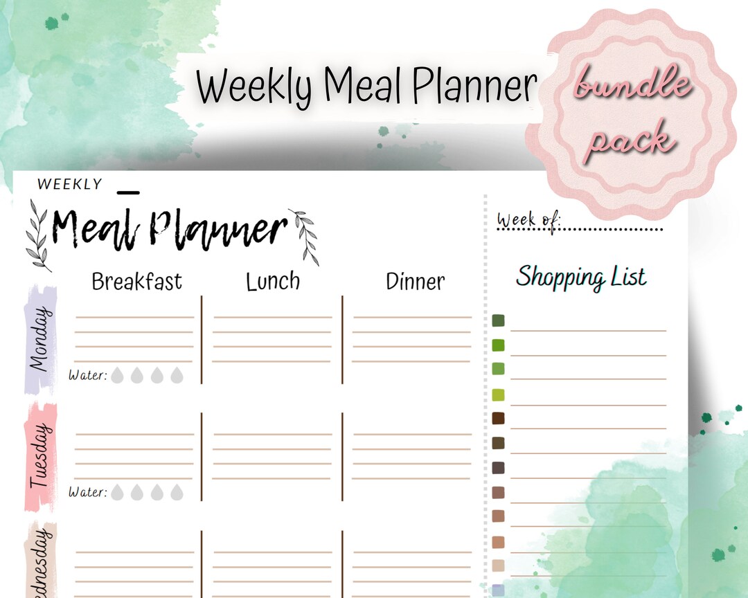 Meal Planner Printable Weekly Food Diary Meal Tracker Food - Etsy