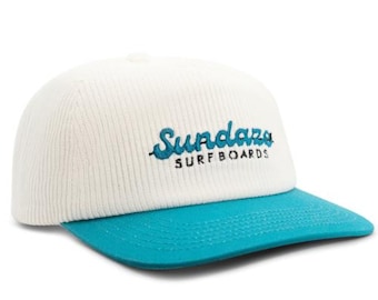 Sundaze Surfboards Aqua and White Corduroy and Cotton 5 Panel Hat