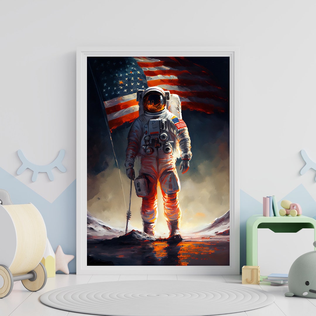 Astronaut USA Flag Watercolor Print: Space Wall Art (digital Download ...