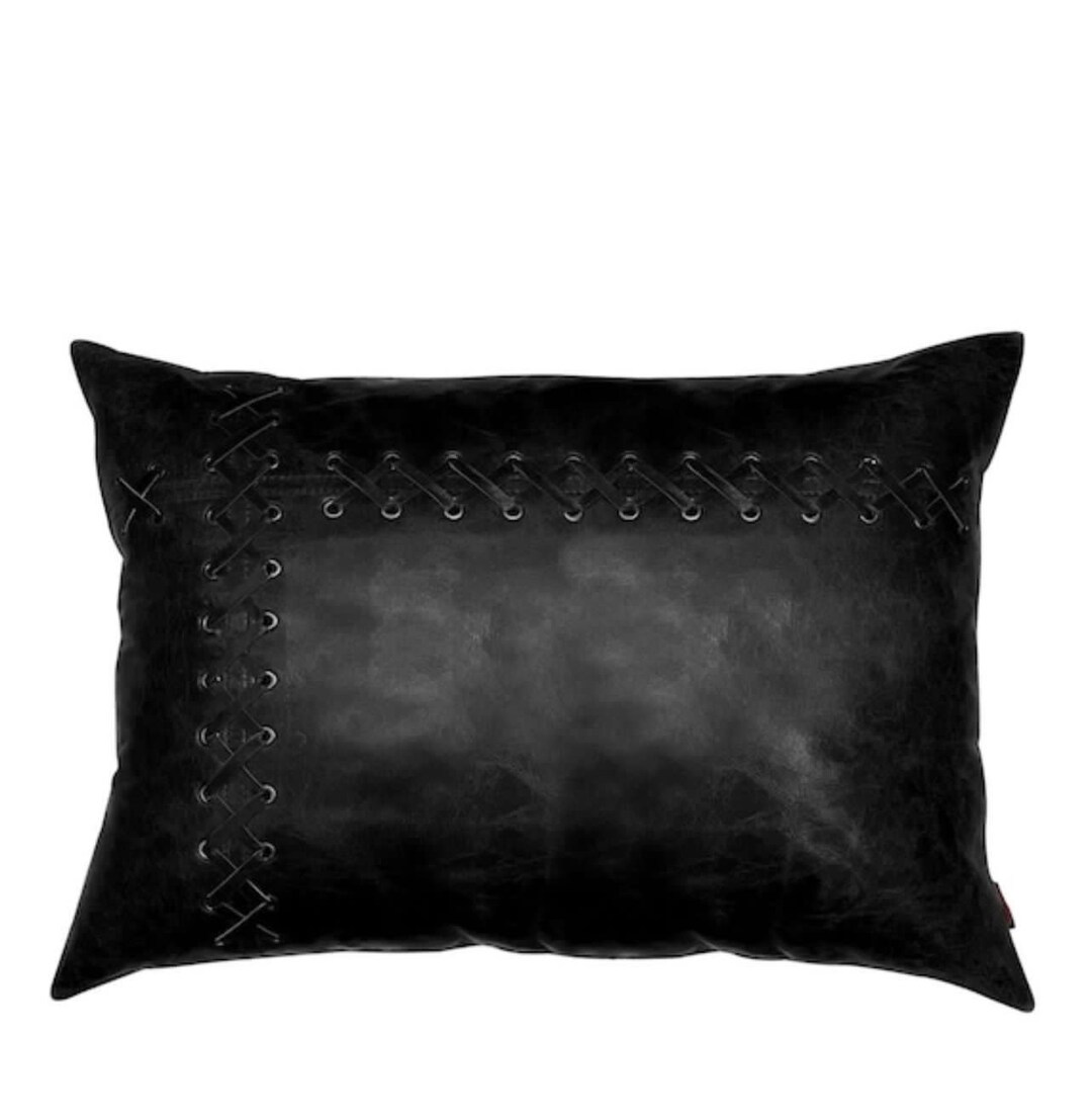 Black Leather Recentrage Cushion Leather Covers Pillows Etsy